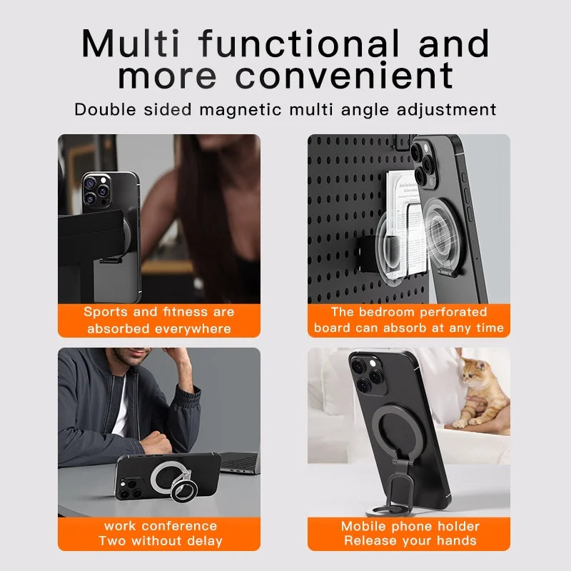 2025 Double Sided MagSafe Phone Stand Magnetic Phone Ring Holder Kickstand Magnet Grip for Phone 15 14 Android Gym Car Holder