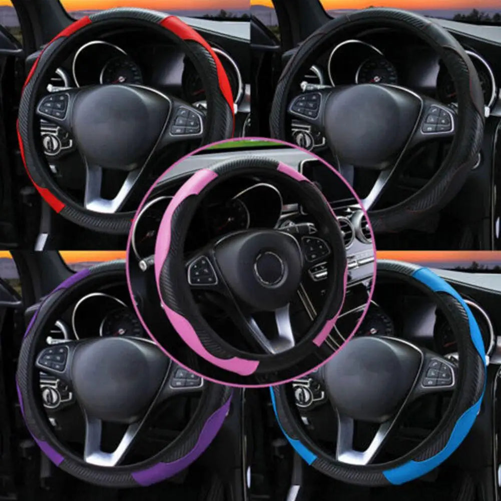 Car Steering Wheel Cover Breathable Anti Slip Microfiber PU Leather Steering Covers For 38cm Auto Decoration Car Accessories
