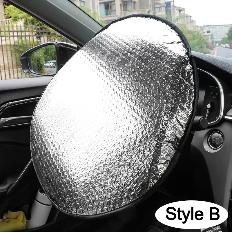 Car Steering Wheel Sun Shade Double Thick Sun Protection Foldable Anti-uv Sunscreen Car Supplies Car Steering Wheel Cover Silver