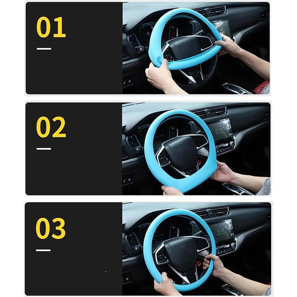 Anti-Slip Silicone Steering Wheel Cover - Universal Fit, Soft & Odorless Fits 14''/15'' Wheels, Durable & All-Season