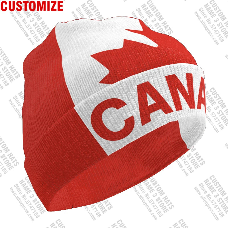 Canada Knitted Hat Free Custom Name  Winter Cold Pullover Canadian Maple Leaf French Can Flags Keep Warm Caps Ca Hip Hop Beanies