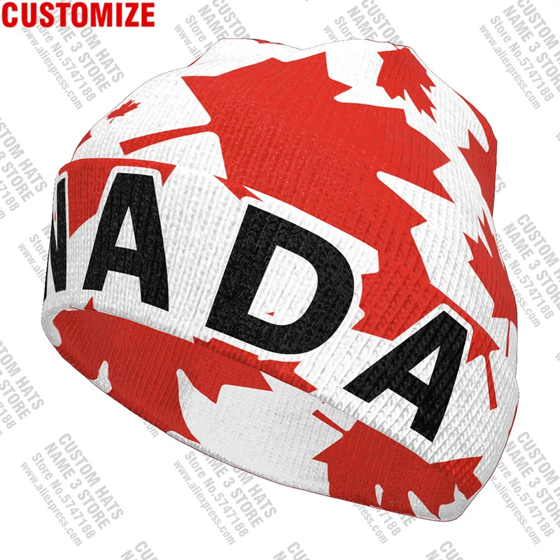 Canada Knitted Hat Free Custom Name  Winter Cold Pullover Canadian Maple Leaf French Can Flags Keep Warm Caps Ca Hip Hop Beanies
