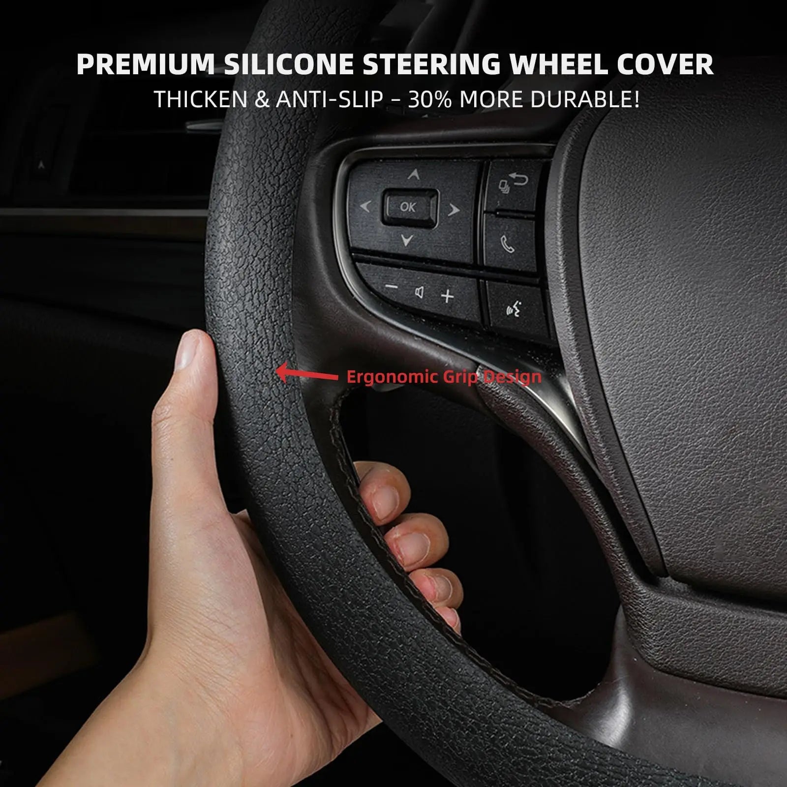 Anti-Slip Silicone Steering Wheel Cover - Universal Fit, Soft & Odorless Fits 14''/15'' Wheels, Durable & All-Season