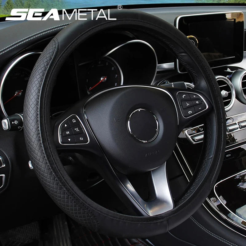 SEAMETAL Car Steering Wheel Cover Anti Slip Pu Leather Steering Protector Anti Scratch Steer Wheel Cover Universal for 37-39cm