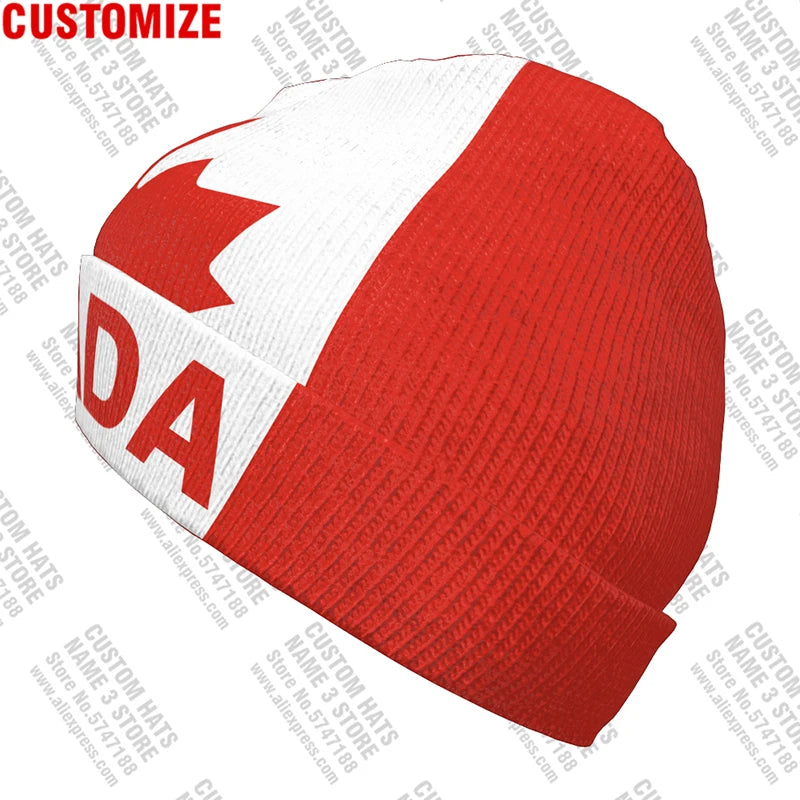 Canada Knitted Hat Free Custom Name  Winter Cold Pullover Canadian Maple Leaf French Can Flags Keep Warm Caps Ca Hip Hop Beanies